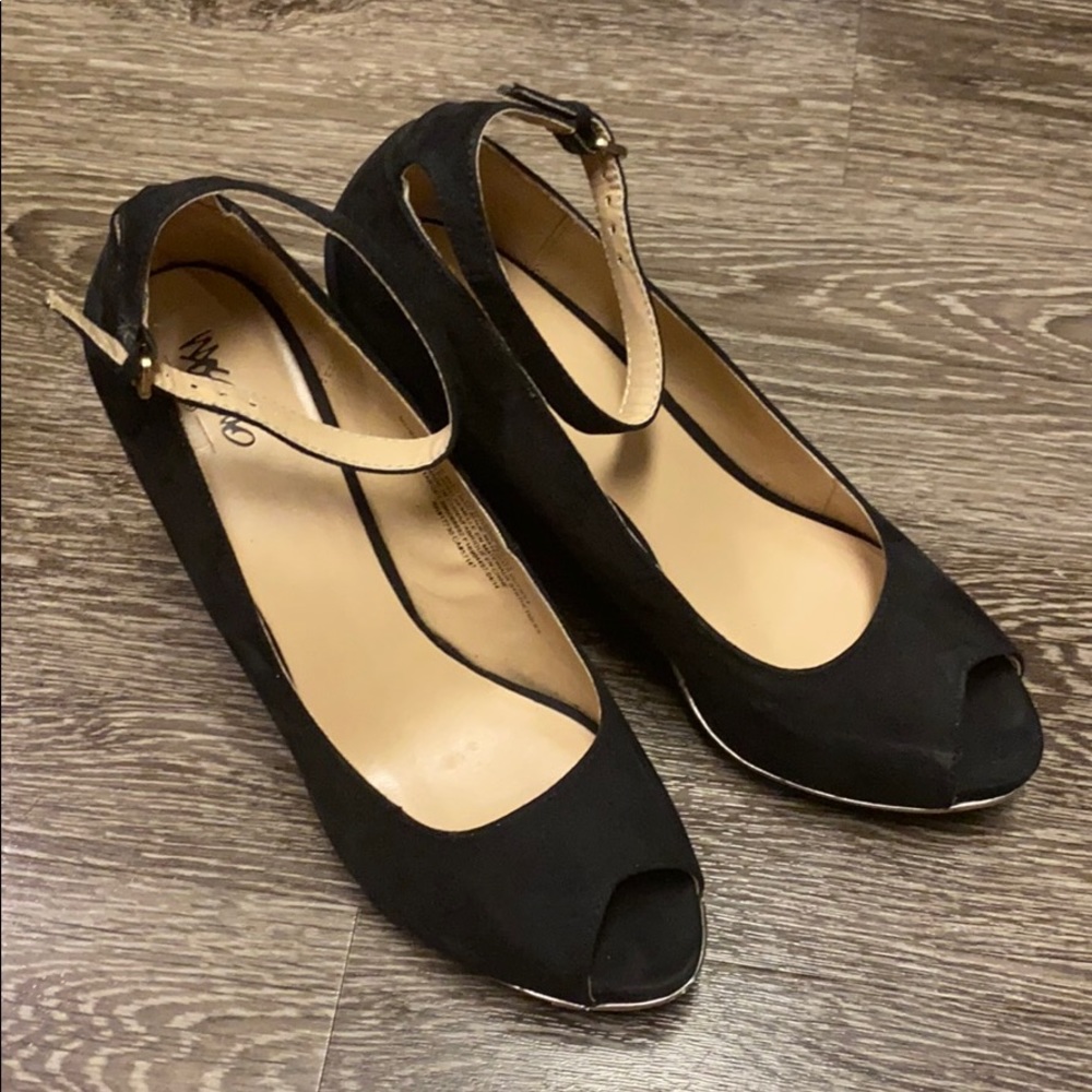 Mossimo | Black Suede Peep Toe Platform Wedges